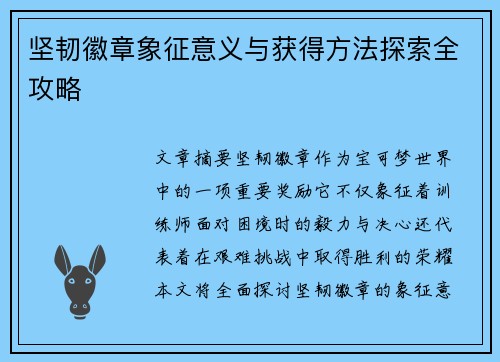 坚韧徽章象征意义与获得方法探索全攻略