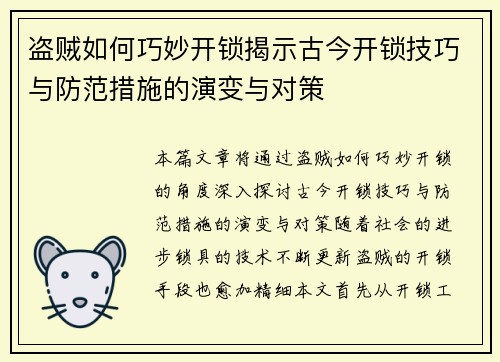 盗贼如何巧妙开锁揭示古今开锁技巧与防范措施的演变与对策